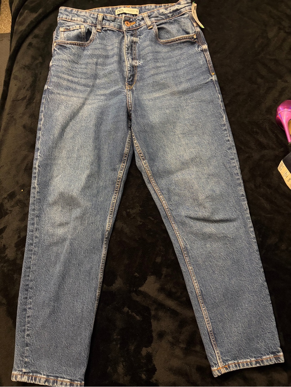 Zara Women's High-Rise Medium Blue Straight Jeans